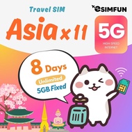 Asia 11 Countries (Exclude Hong Kong) 5G Travel SIM Card - 8-30 Days Unlimited Data