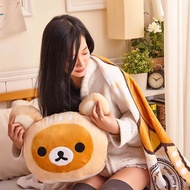 日本San-X｜Rilakkuma 梅花小鹿 拉拉熊 溫暖靠枕(附輕柔毛毯) 拉拉熊-咖啡色