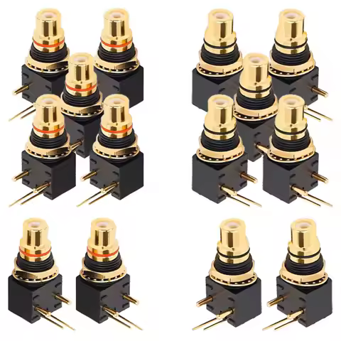 2/4Pcs RCA Female Socket Elbow Pin PCB Panel Mount Adapter Right Angle Gold Plated Decoder Digital C
