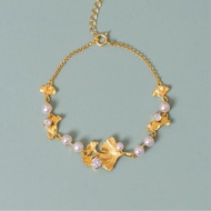 In Clouds Water Light | Sansheng Have Apricot S925 Silver Gold-Plated Diamond Pearl Ginkgo Bracelet 