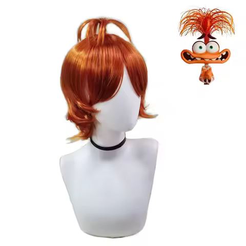inside out anxiety Orange Wig Cosplay Wig Short Orange Curly Heat Resistant Synthetic Hair Wigs insi