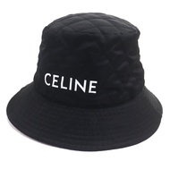 Excellent condition CELINE 2AUB0930C logo print quilted padded bucket hat in black and orange, size 