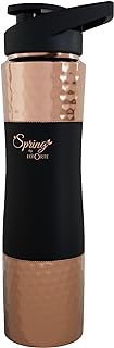 Spring Pure Copper Water Bottle with Flip top Shaker Lid, Premium Silicone Rubberised Coating (750 Ml) Black, Pack of 1 Bottle (Gold Black 750)