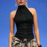 1 Halter Neck Zip Up Top /Going Out For Women Y2K Cute Tops Fall For Women Casual 100%Cotton 100% Go