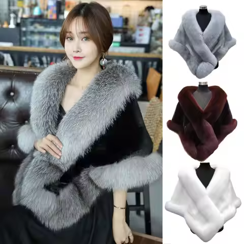Fashion Winter Warm Shawl Thicken Bridal Cardigan Cape Coat Faux Fur Collar Shawl new Scarf &Wrap