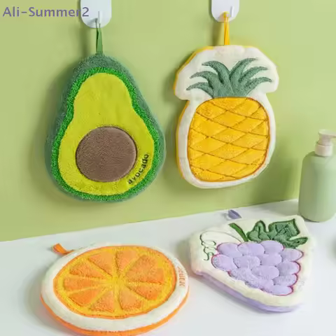 {Summer2} {Summer2} Fruit Hand Towel Kitchen Absorbent Cleaning Cloth Soft Bath Hanging Towels Bathr