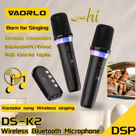 DS-K2 Karaoke Companion Bluetooth 5.3 Wireless Dynamic Micrphone RGB Lights KTV DSP Mixer System 3.5