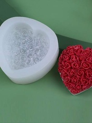 1入組Love心&amp;玫瑰形狀矽膠模具適用於DIY蠟燭,肥皂,香氣石頭,石膏裝飾物製作