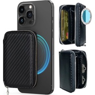 Strong Magnetic for MagSafe Wallet Pouch/Pixelsnap, Carbon Fiber Leather Zipper Pocket Large Capacit