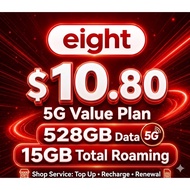 Eight Telecom $10.80 5G Value Plan – 528GB Data + 15GB Total Roaming Top Up / Recharge / Renewal