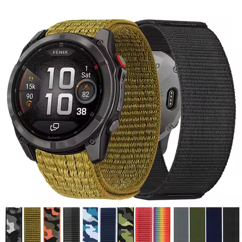 Nylon 26/22mm Band For Garmin Fenix8 pro-MICROLED 7X 7 6X/Quatix 8 Hook Loop Strap Forerunner 970 96