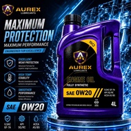 AUREX 0W20 (4 Liter) Fully Synthetic Engine Oil API SQ GF-7A -Proton, Perodua, Honda, Nissan, Toyota