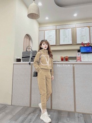 [Voucher 50k Freeship Max 0 đồng toàn quốc] Set bộ nỉ quần ống rộng dài bo chân áo hoodie CV set bộ 