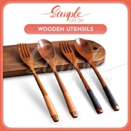 Japanese Sudu Kayu Wooden Spoon Set Wooden Cultery Wooden Chopstick Wooden Fork Wooden Fork and Spoon Garfu Kayu