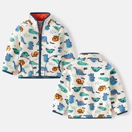 LJMOFA Kids Coat Printed Polar Fleece Jacket Warm Top Autumn and Winter Stand Up Collar Coat for 2-1