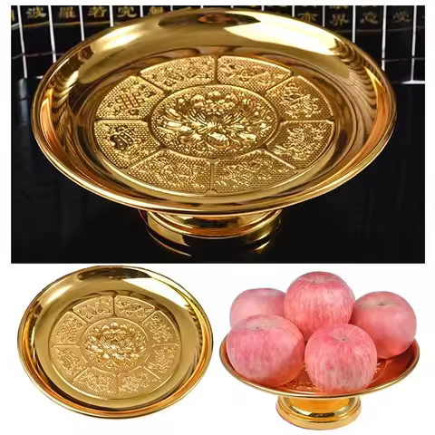 Fruitplate Offering Alloy Fruit Plate Offering Buddha Lotus Fruit Plate Guanyin Tribute Buddhist Art