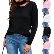 POP Fall Sweater for Women Hollow out Mock Neck Sweater Cold Shoulder  Fall Color Sweater Casual Lon