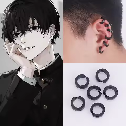 Chainsaw Man Cosplay Earrings For Adult Yoshida Hirofumi 6pcs Black Ear Clips Japanese Anime Costume