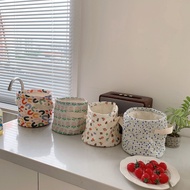 Cute Canvas Circular Storage Bag Household Items Skincare Products Cotton Fabric Storage Basket