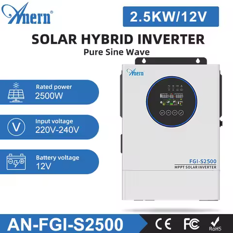Hybrid Solar Inverter 2.5KW 1.5KW 12V 220V Pure Sine Wave Hybrid Inverter MPPT 80A Solar Charge Cont
