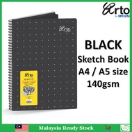 Campap Arto Black Sketch Book 140gsm A4/A5 PP Cover Wire-O (CR36136/36137)