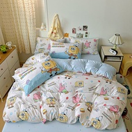4 IN 1 Cartoon Style SpongeBob SquarePants Print Bedding Set For Children Washed Cotton Skin-Friendl
