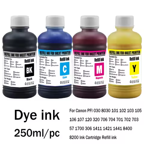 For Canon Dye Ink 250ml Refill kit for Canon PFI 030 101 102 103 105 106 107 120 320 706 704 701 702