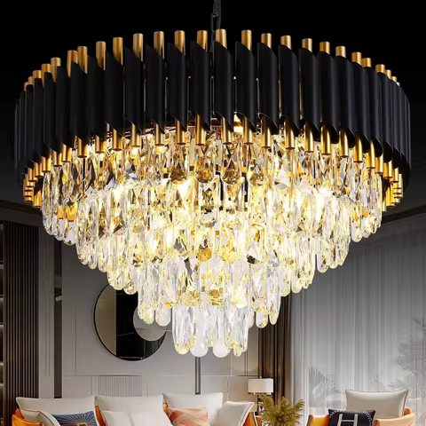 Gold Modern 5-Tier Round Crystal Chandeliers - Black, Large, E14*12Light