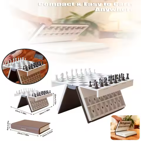 1PCS Plastic 3D Printed Chess Book, Chess Set With Storage Books Design Folding Board Game For Adult