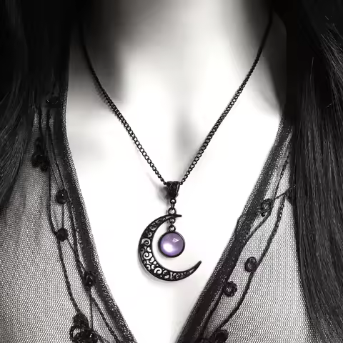 Gothic Black Moon Necklace Fashion Mystery Witch Jewelry Accessorie Gift Vintage Hollow Black Moon P