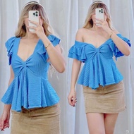BARBARA TOP SEXY RIBBON RUFFLE SLEEVE