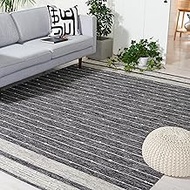 SAFAVIEH Striped Kilim Collection 8' x 10' Black/Ivory STK509Z Handmade Flatweave Cotton Area Rug