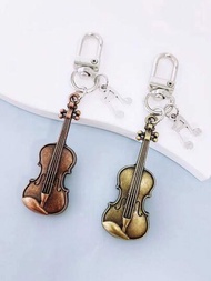 復古吉他和小提琴形狀的金屬鑰匙扣,創意個性鑰匙吊飾配件