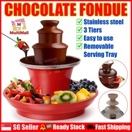 Chocolate Fondue w/ Serving Tray l Hot Chocolate Fountain Makerl Mini Stainless Steel Party Electric Melting Machine Pot
