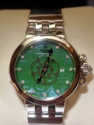 🧸流當精品🧸#帝舵玫瑰系列35400翡翠綠珍珠貝母面盤鑲鑽緞質錶帶腕錶