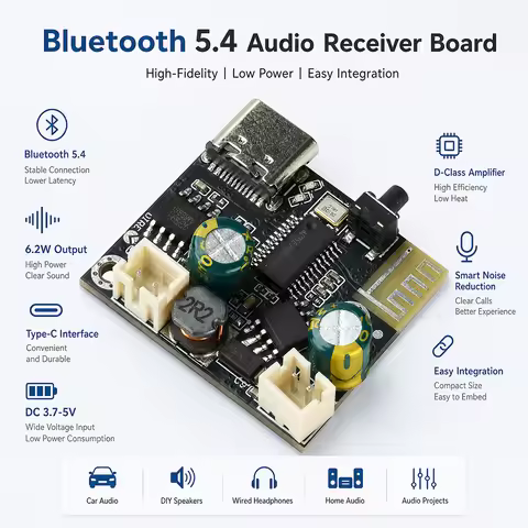 BPM13 Plus Bluetooth 5.4 Mono Amplifier Board DC 3.7-5.0V 6.2W D Class Audio Amp Module Type-C Port