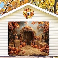 Fall Thanksgiving Garage Door Banner Decorations 7x8ft Autumn Pumpkin Maple Leaves Harvest Scarecrow