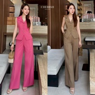 CHR053 CHERISH Set Sleeveless Shirt With Collar Matching High-Waisted Straight-Leg Pants [2PM]