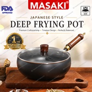 MASAKI Thin Cast Iron Japanese Wok Pan Non-Stick Deep Frying Pan with Lid for Gas Stove