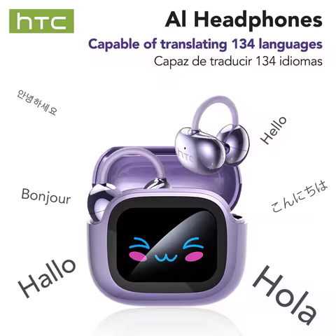 HTC NE32 Bluetooth V6.0 AI Earphones LCD Touch screen OWS Ear Clip Wireless headphones Translator Ea