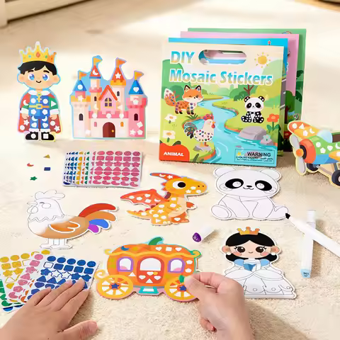 Princess Animal Traffic DIY Mosaic Stickers Mirror DIY Craft For Kids Sticker Paintable Graffiti Edu