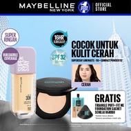 MAYBELLINE OFFICIAL Paket Makeup Face Kulit Cerah - Superstay Lumi Foundation 110 + Fit Me Compact P