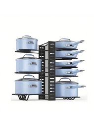 1個鍋架,大型鐵製可調整儲物架,多層廚具架,砧板切菜板架,可用於鍋蓋,鍋子和平底鍋,廚房用品和收納組合,廚房配件