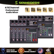 4/6 Channel Audio Mixer with 256 effects Bluetooth USB audio interface +48V phantom power supply