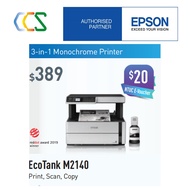 Epson EcoTank Monochrome M2140 All-In-One Ink Tank Printer PRINT MORE WITHOUT TONER  M 2140  ***4 Years warranty from Epson,First 2 year on-site, next 2 years carry-in, or 50k pages, whichever comes first. [promotion get $20 NTUC E-Voucher  till 31/03/24]