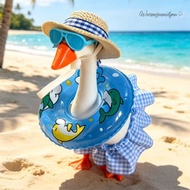 7 Inch Hawaiian Porch Goose Outfits with Straw Hat Sunglasses & Swim Ring Funny Geese Costume Access