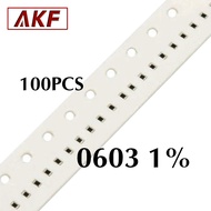 100PCS 0603 1% SMD chip resistor ohm 0R 10R 100R 1K 4.7K 5.1K 10K 100K ohm