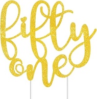 Fifty-one Cake Toppers Gold Glitter, Happy 51st Birthday Cake Decorations Cheers to 51 Years Pick Pa