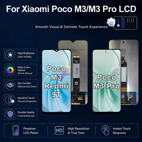 AAA++++ For Xiaomi Poco M3 LCD M2010J19CI Display Touch Screen Redmi 9T Digitizer Assembly For Poco 