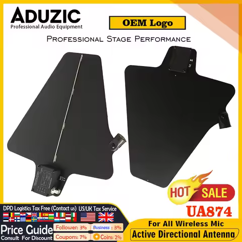 Aduzic UA874 Active Directional Antenna 4 Level Gain Adjustable Antena For All Wireless Microphones 